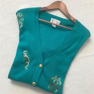 Casual Corner | embroidered cardigan | cotton blend | size: L {fits larger}